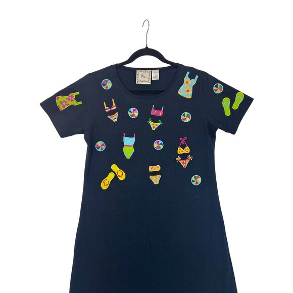 Michael Simon Lite Women's S Black Cotton Maxi Dress Beach Embroidery Summer - Picture 3 of 14